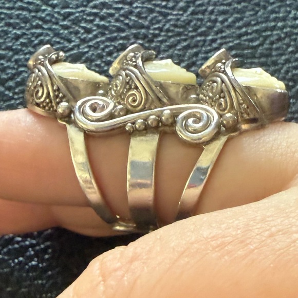 Vintage Sajen Sterling Silver Triple 3 Bali Goddess Carved Face Gemstone Ring - Picture 6 of 7